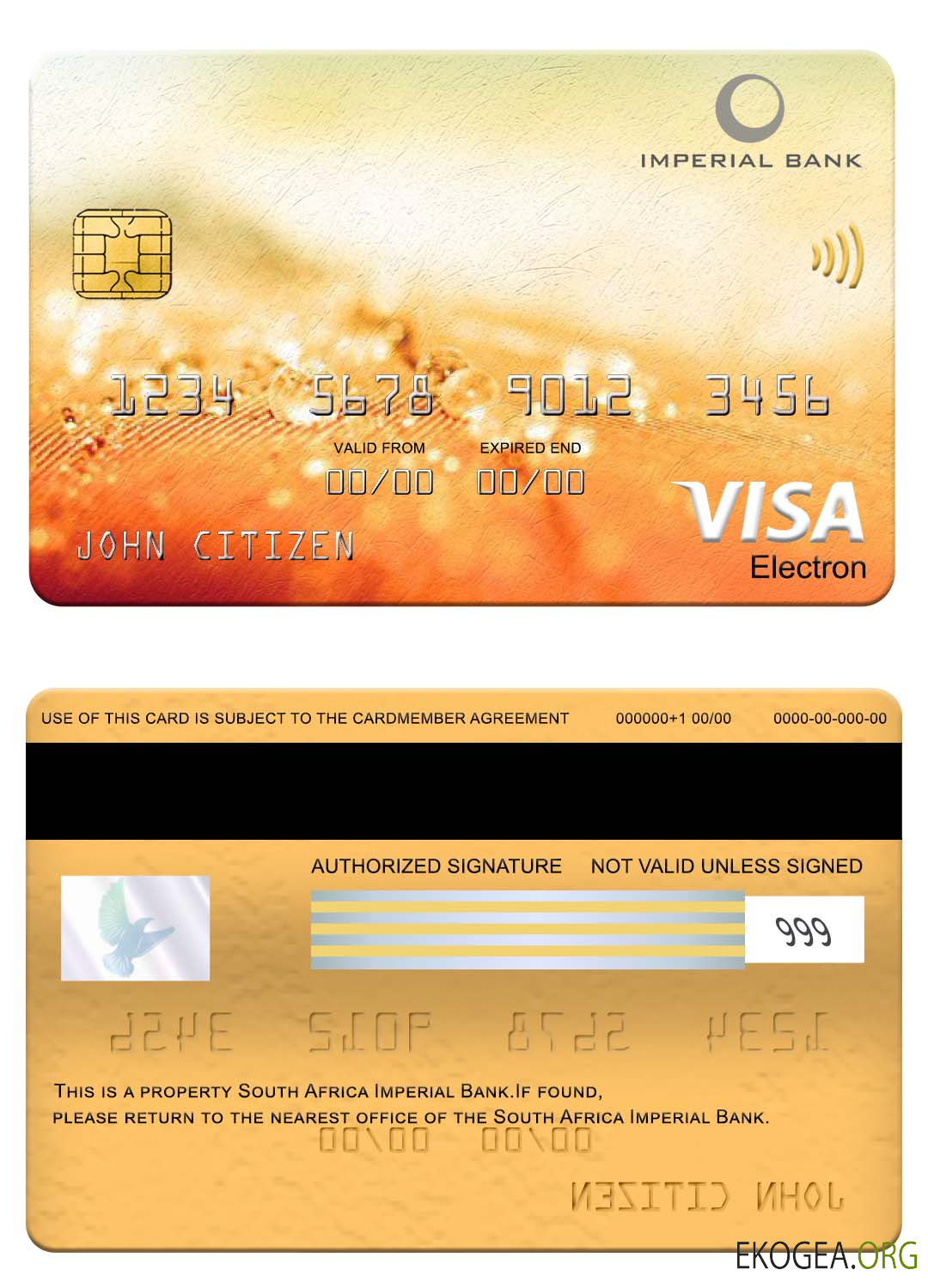 Carte électronique visa de la Banque impériale d'Afrique du Sud